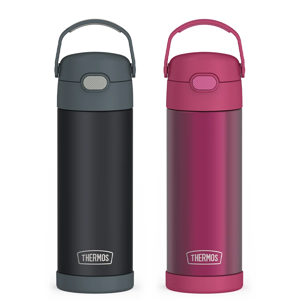 16oz FUNtainer® Water Bottles Translucent Charcoal & Rosewood Bundle