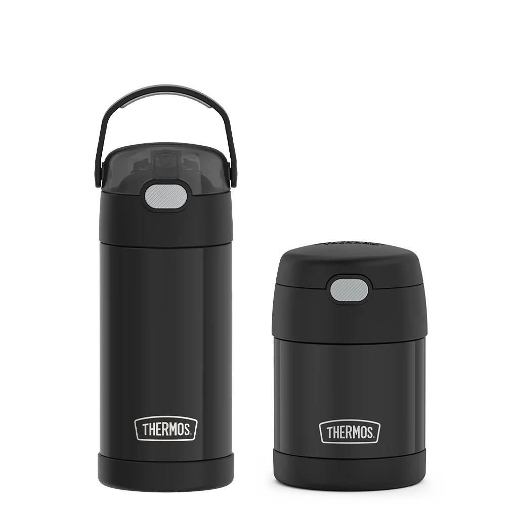12oz FUNtainer® Water Bottle & 10oz Food Jar Bundle - Matte Black