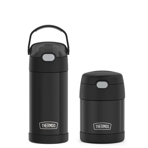 12oz FUNtainer® Water Bottle & 10oz Food Jar Bundle - Matte Black