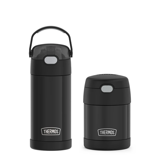 12oz FUNtainer® Water Bottle & 10oz Food Jar Bundle - Matte Black