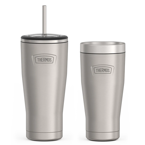24oz Cold Tumbler with Straw & 16oz Travel Tumbler Bundle - Matte Stainless Steel