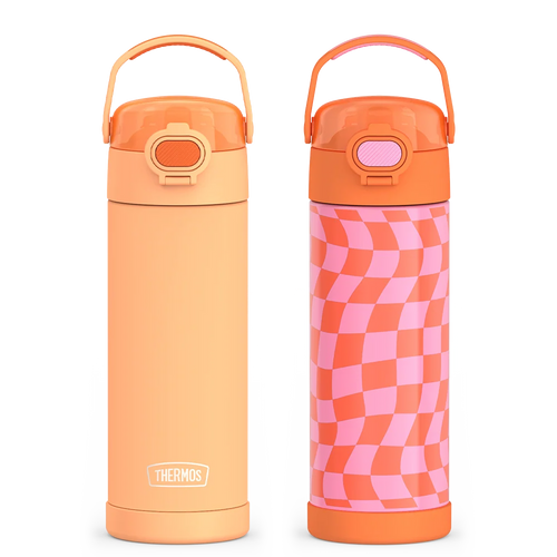 16oz FUNtainer® Water Bottles with Locking Lids Neon Orange & Wavy Checkers Orange Bundle