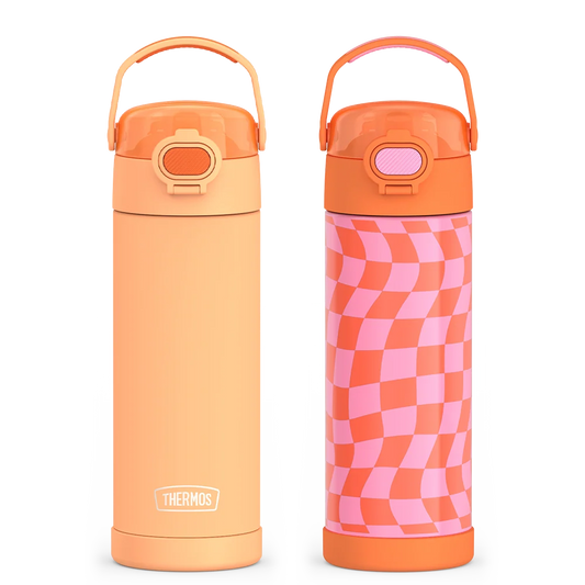 16oz FUNtainer® Water Bottles with Locking Lids Neon Orange & Wavy Checkers Orange Bundle
