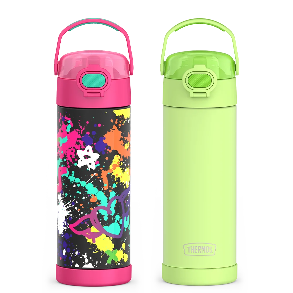16oz FUNtainer® Water Bottles with Locking Lids Neon Lime & Graffiti Bundle